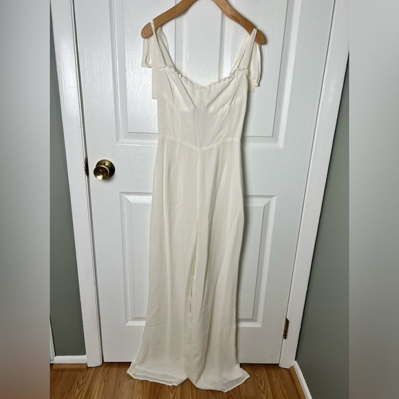 Reformation Alfred Bow Tie Sleeveless Flare Leg Jumpsuit Gossamer White 6 Petite